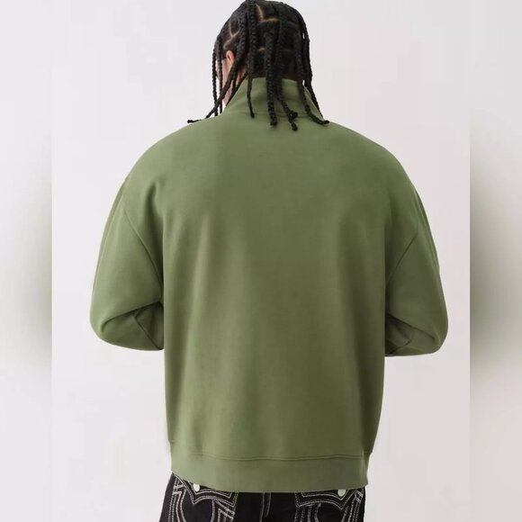 NWT True Religion Men'sRelaxed Mock Quarter Zip Fleece Pullover XL - Picture 2 of 4